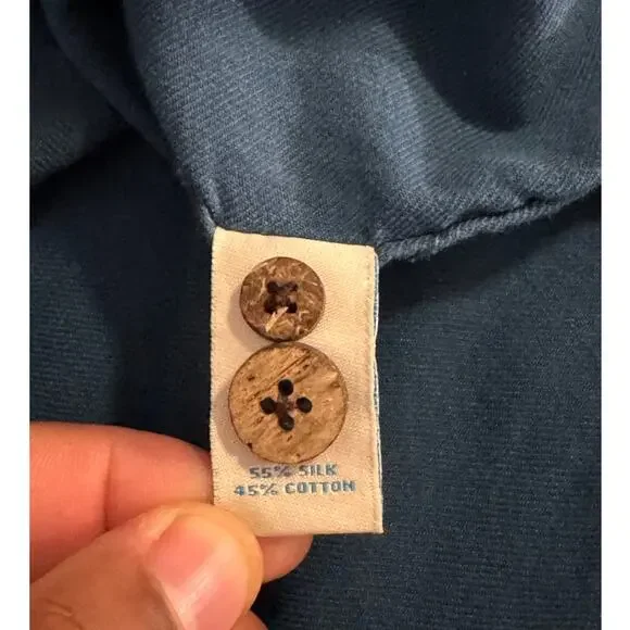 Caribbean silk blend blue short sleeve collared button up dress shirt size Large - Picture 7 of 10